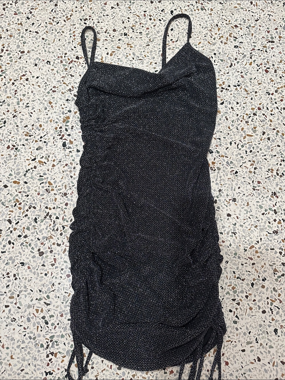 Black Sparkle Ruched Slip Dress